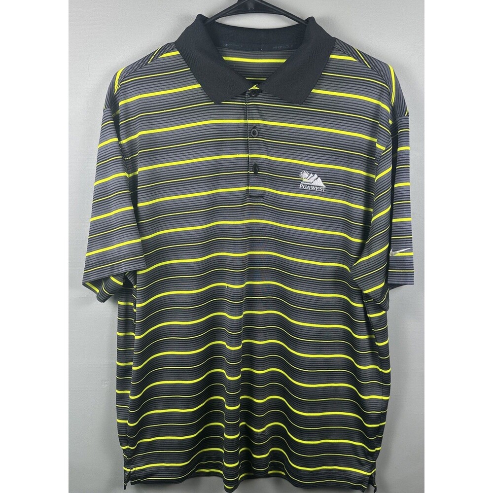 Nike Large Polo Shirt Men's Black Yellow Dri Fit Golf Collar PGA West